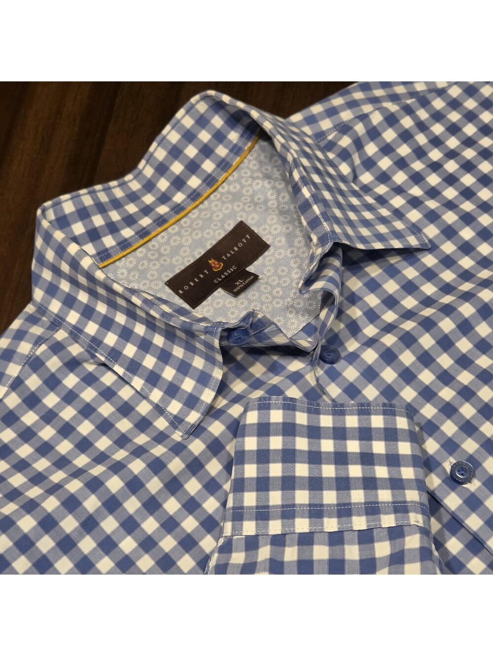 Robert Talbott Classic Shirt Mens XL Blue Gingham Check Cotton Button Up
